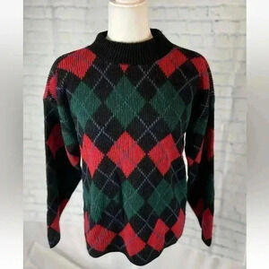 Vintage Croquet Club HOLIDAY Christmas Knit sweater Woman’s Size M Jumper argyle